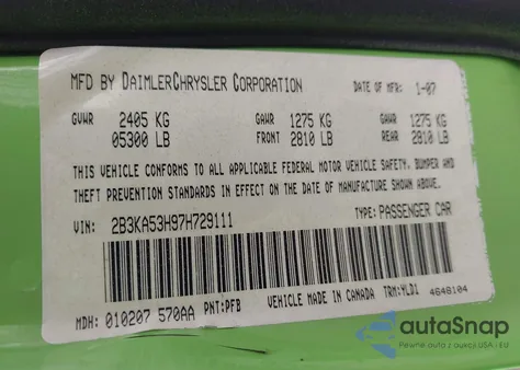 2007 Dodge Charger Rt из США, поврежденный, VIN 2B3KA53H97H729111